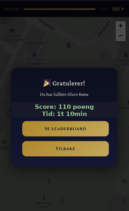 Fullført Byspillet — gratulerer med 110 poeng